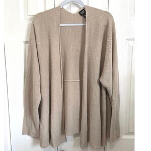 Eileen Fisher Woman Neutral Beige Linen Open Front Cardigan Plus Size 3x